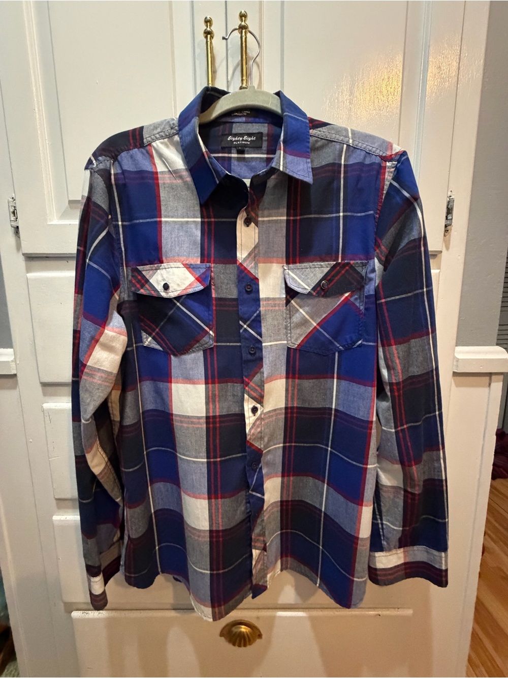 EIGHTY EIGHT PLATINUM Plaid Long Sleeve Men's Shirt Size Large Front Pockets